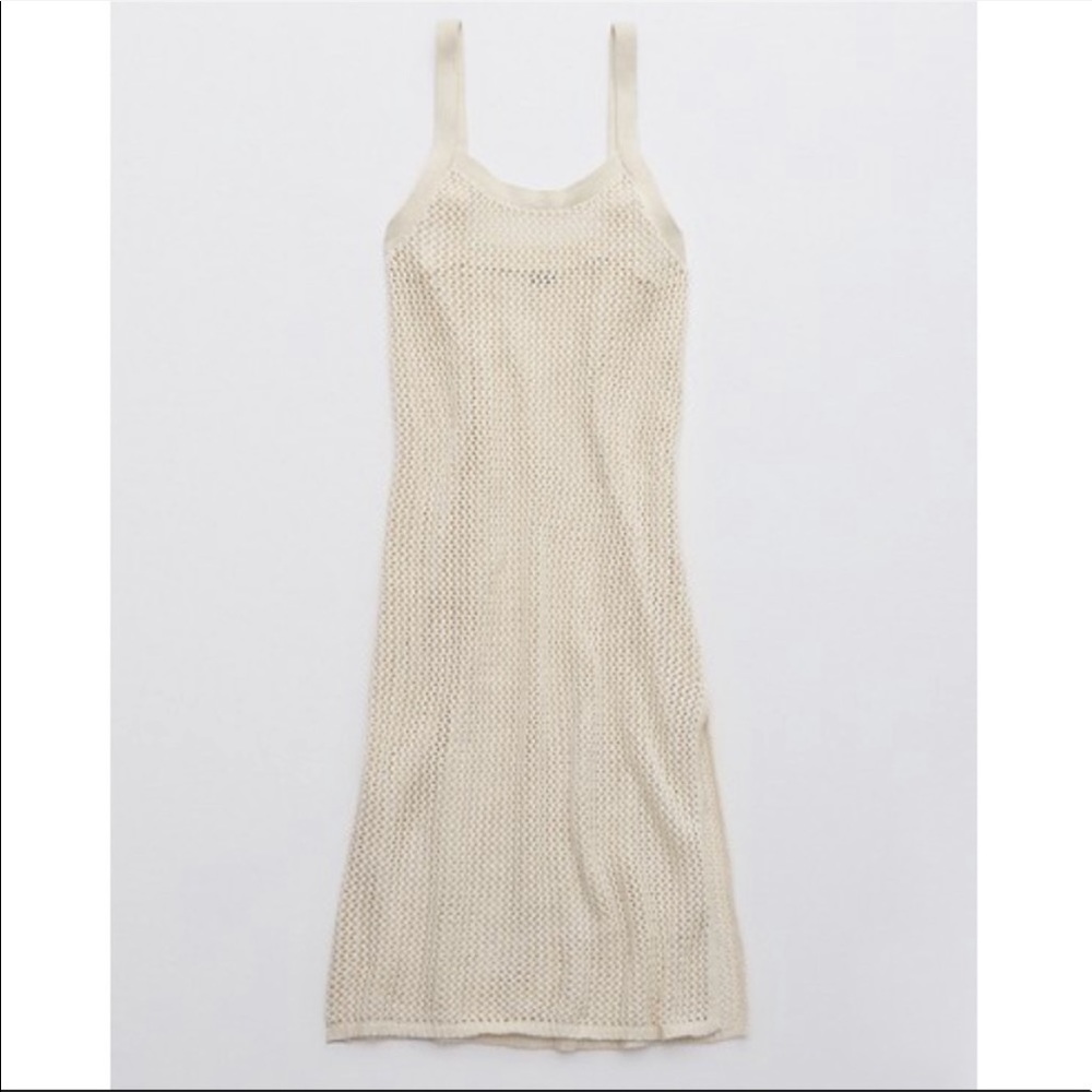Aerie crochet ivory swim coverup midi dress, vacation beach dress